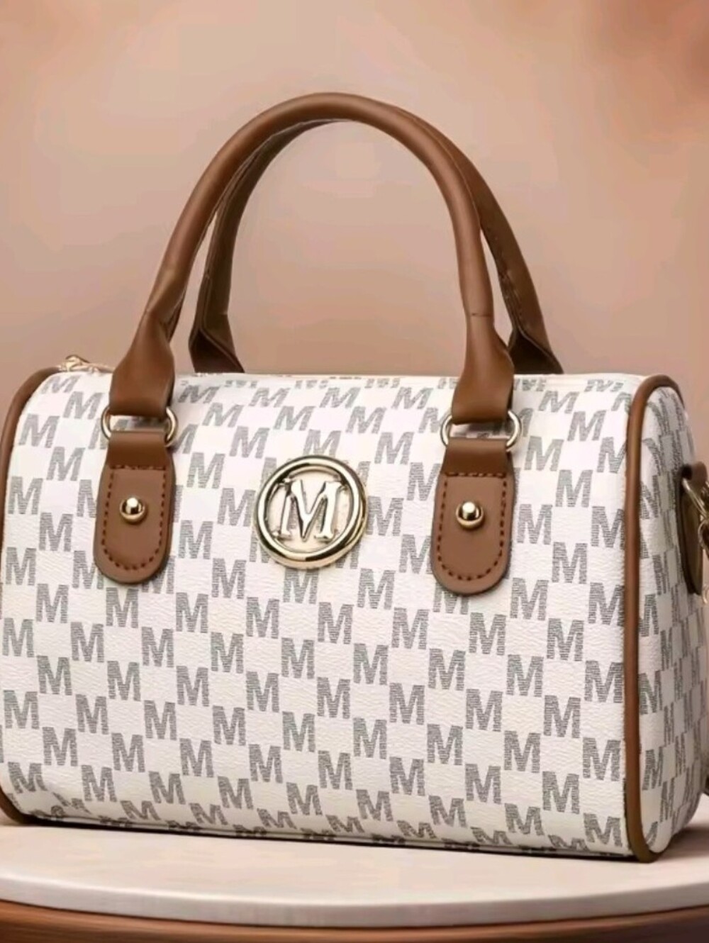 Women's Alphabet Shoulder Bag With Golden M Logo Synthetic Faux Leather Bag